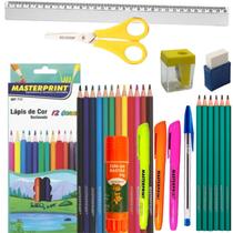 Kit Com 09 Itens de Material Escolar