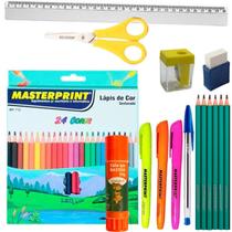 Kit Com 09 Itens de Material Escolar