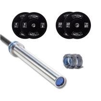 Kit com 1 Barra Masculina com as presilhas 2 anilhas de 5kg 2 anilhas de 10kg Flexbe Fitness