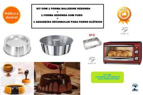 Kit Com 1 Forma Fundo Falso + 1 Assadeira Para Forno Elétrico + 1 Forma Ballerine Redonda