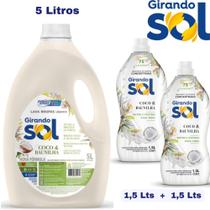Kit com 1 Lava Roupas 5L + 2 Amaciante Líquido 1,5L Roupas Delicadas Girando Sol Coco e Baunilha
