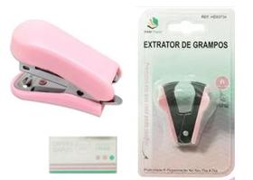 Kit com 1 mini grampeador chaveiro com 1 caixa com grampos + extrator de grampo de metal / plastico garra inter paper