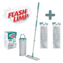 Kit com 1 Mop Lava e Seca FIT c/ Balde Limpa Rapida MOP6088 + 2 Refil Microfibra RMOP6088 Flash Limp