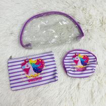 Kit Com 1 Necessaire E 2 Bolsinhas De Listras Impermeável 12058-8R