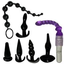 KIT com 1 Plug Jelly c Vibro e 5 plug anal e Dedeira Preto KIT com 1 Plug Jelly c Vibro e 5 plug anal e Dedeira Preto