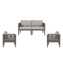 Kit com 1 Sofa e 2 Poltronas Maui em Polipropileno com Estofado Resistente a Água Cinza Kit com 1 Sofa e 2 Poltronas Maui em Polipropileno com Estofado Resistente a Água Cinza
