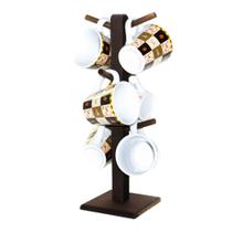 Kit Com 1 Suporte De Mdf E 6 Xicaras De 110ml De Porcelana Quadriculada Bege Café Chá Kit Com 1 Suporte De Mdf E 6 Xicaras De 110ml De Porcelana Quadriculada Bege Café Chá