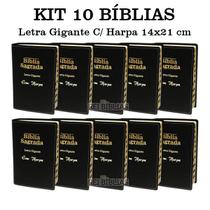 KIT com 10 Bíblias Sagrada Letra Gigante - Luxo - Preta C/ Harpa Cristã - ATACADO