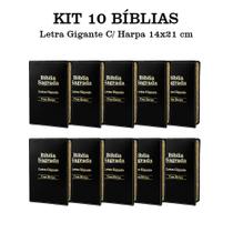 KIT com 10 Bíblias Sagrada Letra Gigante - Luxo - Preta C/ Harpa Cristã - ATACADO