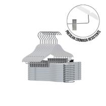 Kit com 10 Cabides de Madeira Branco com Presilhas Cromadas Ideal para Loja ou Closet