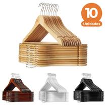 Kit com 10 Cabides de Madeira Luxo, Adulto com Gancho Giratório 44 cm, Cores: Marfim/Mogno/Branco/Preto