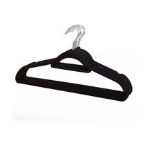 Kit com 10 Cabides Slim Veludo Flocado Preto Gancho de Metal