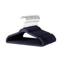 Kit com 10 Cabides Slim Veludo Infantil Preto Gancho de Metal