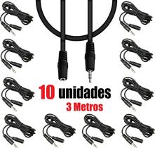 Kit com 10 Cabo Extensor Extensão P2 Audio Fone Ouvido Microfone Macho Femea Stereo 3 Metros