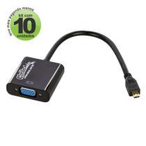 Kit Com 10 Cabos Adaptador Micro Hdmi Para Vga Com Áudio