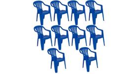 Kit com 10 cadeira de plástico bela vista - azul - com braço - mor