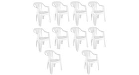 Kit com 10 cadeira de plástico bela vista branca - com braço - mor