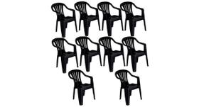 Kit com 10 cadeira de plástico bela vista - preta - com braço - mor