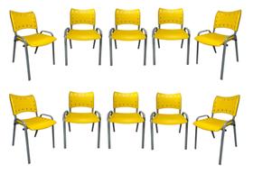 Kit Com 10 Cadeiras Iso Para Escola Escritório Comércio Amarela Base Prata