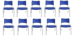 Kit Com 10 Cadeiras Iso Para Escola Escritório Comércio Azul Base Branca
