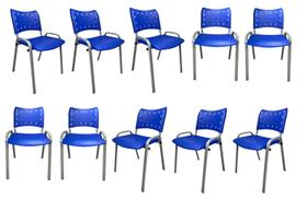 Kit Com 10 Cadeiras Iso Para Escola Escritório Comércio Azul Base Prata