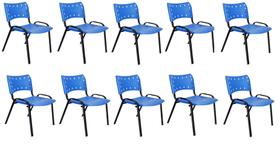 Kit Com 10 Cadeiras Iso Para Escola Escritório Comércio Azul Base Preta