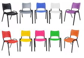 Kit Com 10 Cadeiras Iso Para Escola Escritório Comércio Coloridas Base Preta - EcomHome