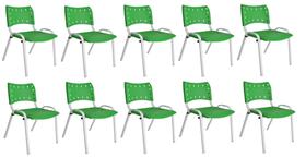 Kit Com 10 Cadeiras Iso Para Escola Escritório Comércio Verde Base Branca