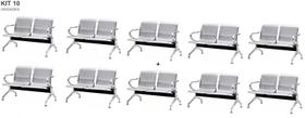 Kit com 10 Cadeiras Longarina Aeroporto Cromada 2 Lugares