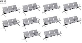 Kit com 10 Cadeiras Longarina Aeroporto Cromada 3 Lugares Kit com 10 Cadeiras Longarina Aeroporto Cromada 3 Lugares