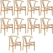 Kit com 10 Cadeiras para Sala de Jantar Wishbone Madeira Maciça Marrom/Clara Kit com 10 Cadeiras para Sala de Jantar Wishbone Madeira Maciça Marrom/Clara