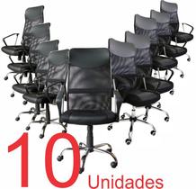 KIT com 10 Cadeiras Presidente em Tela Mesh PEL-8009 Preta - Pelegrin