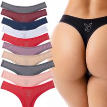 Kit com 10 Calcinha Fio Dental Play Boy em Micro Fibra strass sexy qualidade conforto REF32