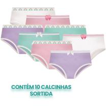 Kit Com 10 Calcinhas Infantil Lisa Básica Selene Infanto Juvenil Para Meninas