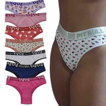 Kit Com 10 Calcinhas Pitbull Girls Algodão Tanga Cós Elástico Largo Adulto