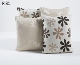 Kit Com 10 Capas de Almofada Estampadas E Lisa Floral Bege