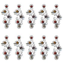 Kit Com 10 Castiçais de Parede Porta Velas Metal Vidro 45,5x19cm - Atacado