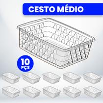 Kit com 10 Cestos Organizadores Multiuso Transparente 20x15,5x6,5 Médio Kit com 10 Cestos Organizadores Multiuso Transparente 20x15,5x6,5 Médio