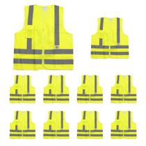 Kit Com 10 Coletes Refletivo Segurança Faixa Sinalizador Trânsito Amarelo Blusao Com 1 Bolso Kit Com 10 Coletes Refletivo Segurança Faixa Sinalizador Trânsito Amarelo Blusao Com 1 Bolso