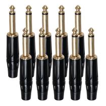 Kit com 10 Conectores P10 Mono Cirilo Cabos Preto