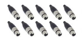 Kit com 10 Conectores XLR Fêmea Santo Angelo SA2X Niquelado