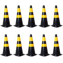 Kit com 10 Cones de Sinalização Trânsito em PVC 75 cm Preto e Amarelo Kit com 10 Cones de Sinalização Trânsito em PVC 75 cm Preto e Amarelo