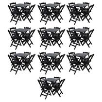 Kit com 10 Conjuntos de Jogo de Mesa 70x70 Com 4 Cadeiras Dobráveis Cada Preto - Reisol Móveis