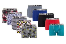 Kit Com 10 Cuecas Masculina Box Boxer 5 Lisas + 5 Estampadas