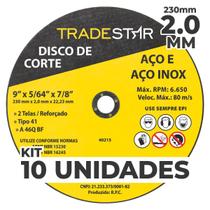 Kit Com 10 Disco De Corte Metal 9 230X2,0 Mm Furo 22/23 Mm