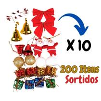 Kit Com 10 Enfeites De Natal Laço Papai Noel Total 200 Itens