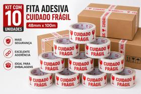 Kit com 10 Fitas Adesivas Cuidado Frágil 48mm x 100m Kit com 10 Fitas Adesivas Cuidado Frágil 48mm x 100m