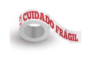 Kit com 10 Fitas Adesivas Cuidado Frágil Fundo Branco Letras Vermelhas 48 mm X 50 metros