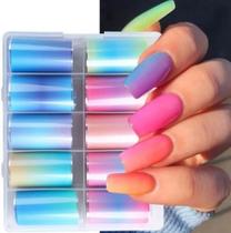Kit com 10 Folhas Foil Multicores para Decoração Unhas Nail Art Kit com 10 Folhas Foil Multicores para Decoração Unhas Nail Art