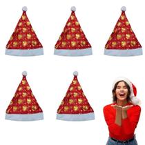 Kit Com 10 Gorros Papai Noel Estampa Dourada Touca De Natal Natalina